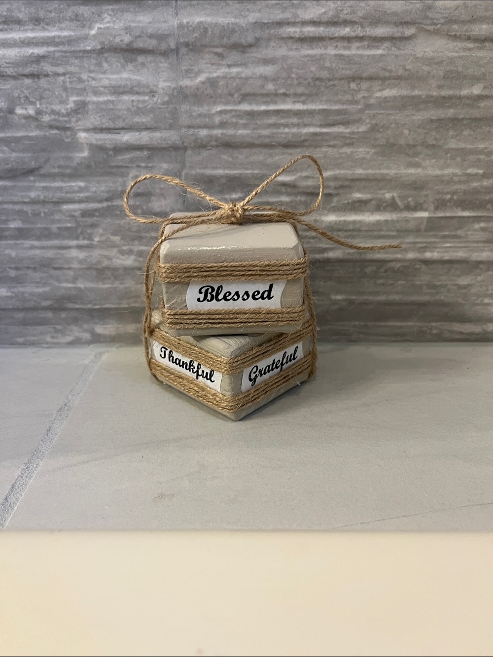 Neutral 'Blessed, Thankful, Grateful' Decorative Block Stack